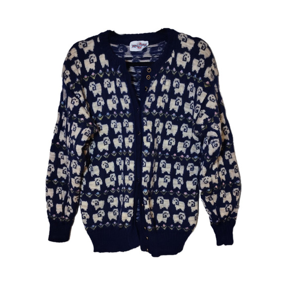 Wooly Kiwi Sweaters - Wooly Kiwi Knitwear Company Blue Wool Animal Print Women's Sweater Size Small